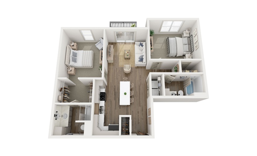 Meadowlark - 2 bedroom floorplan layout with 2 bathrooms and 1089 square feet