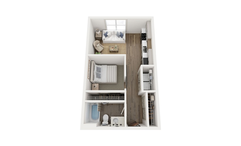 Sage - Studio floorplan layout with 1 bathroom and 540 square feet
