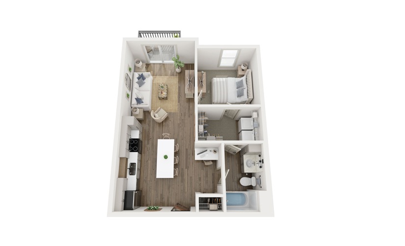 Brush - 1 bedroom floorplan layout with 1 bathroom and 704 square feet