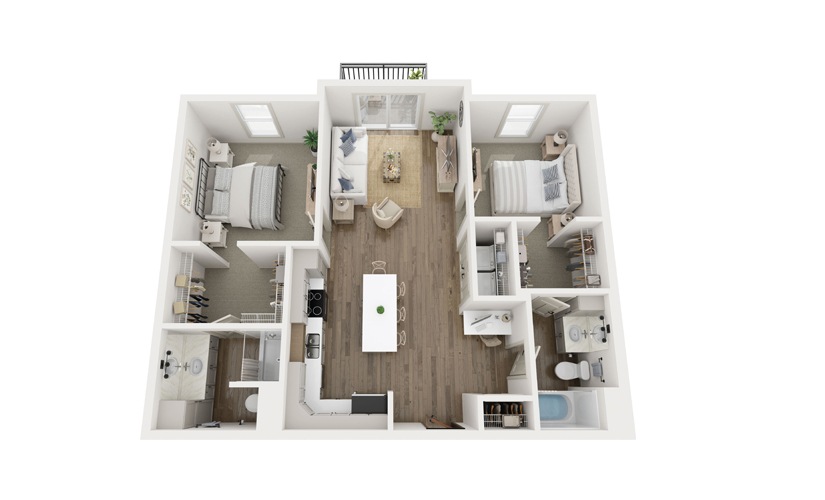 Buffalo - 2 bedroom floorplan layout with 2 bathrooms and 1046 square feet