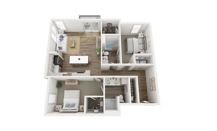 Elm - 2 bedroom floorplan layout with 2 bathrooms and 1119 square feet