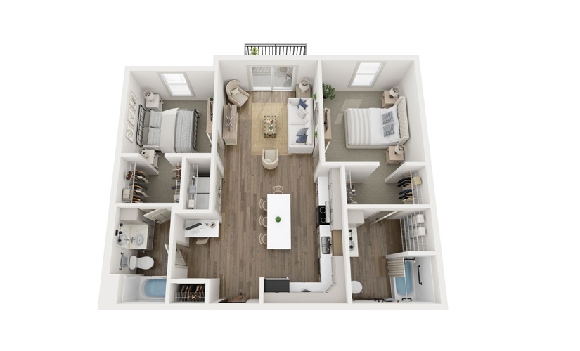 Prairie - 2 bedroom floorplan layout with 2 bathrooms and 1070 square feet