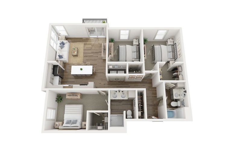 Valley - 3 bedroom floorplan layout with 2 bathrooms and 1280 square feet
